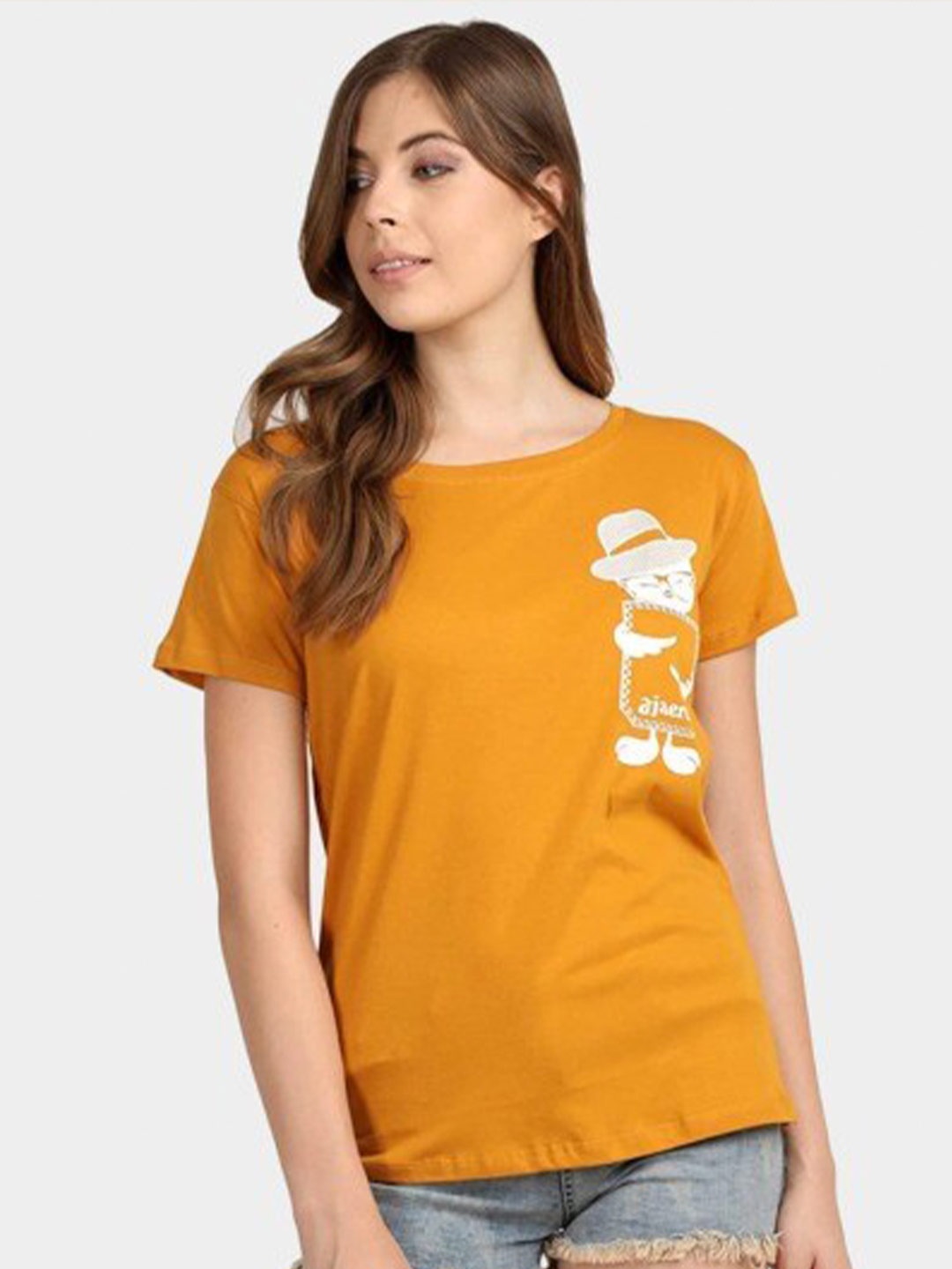 

BROADSTAR Graphic Printed Regular Fit Pure Cotton Casual T-shirt, Mustard