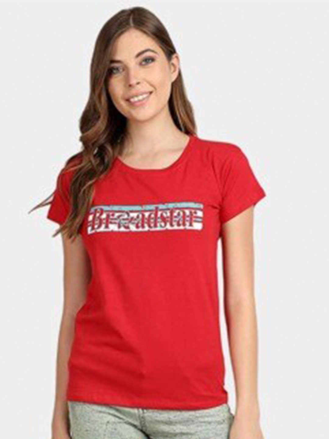 

BROADSTAR Typography Printed Regular Fit Pure Cotton Casual T-shirt, Red