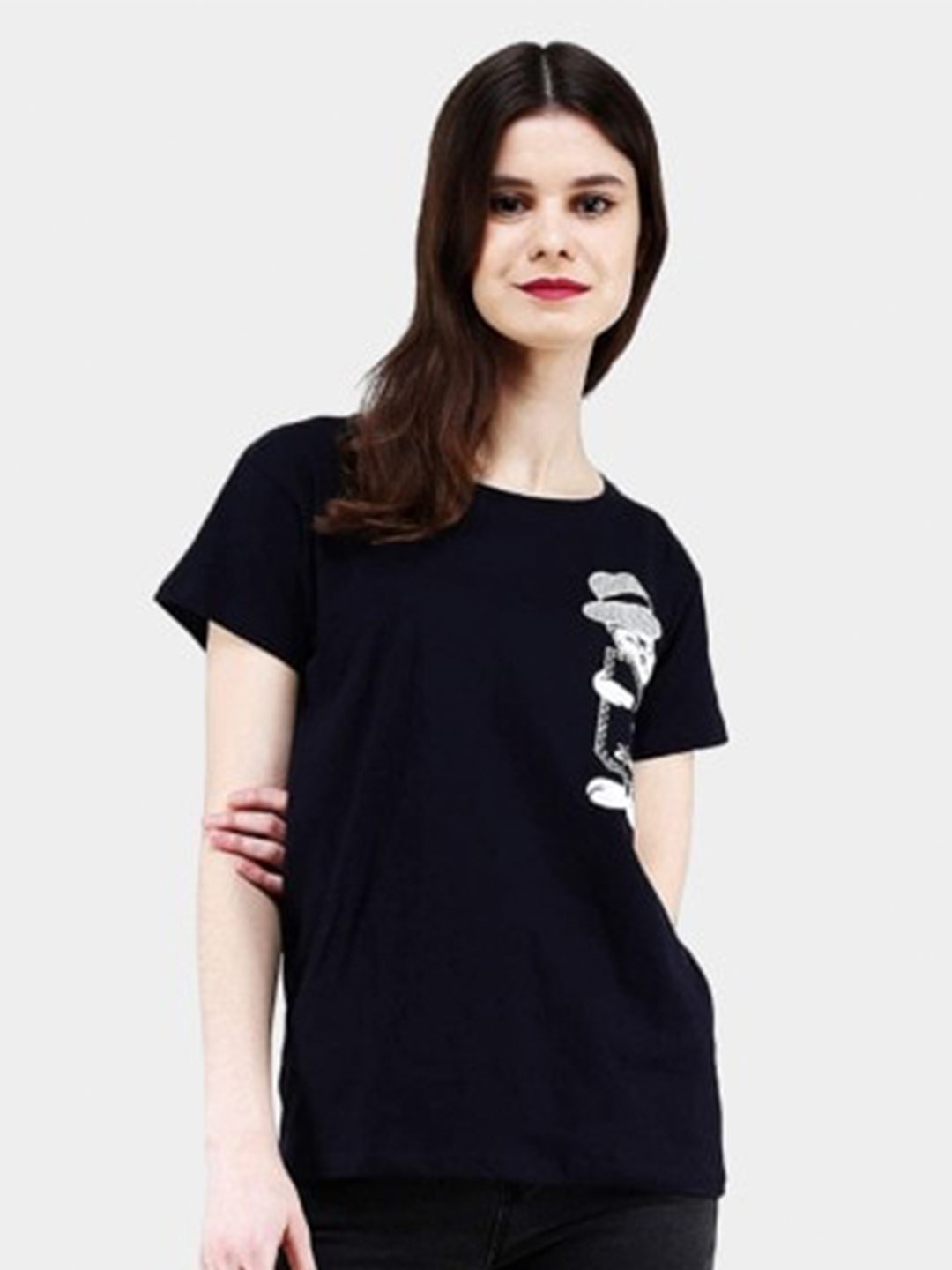 

BROADSTAR Graphic Printed Round Neck Short Sleeves Cotton Regular T-shirt, Navy blue