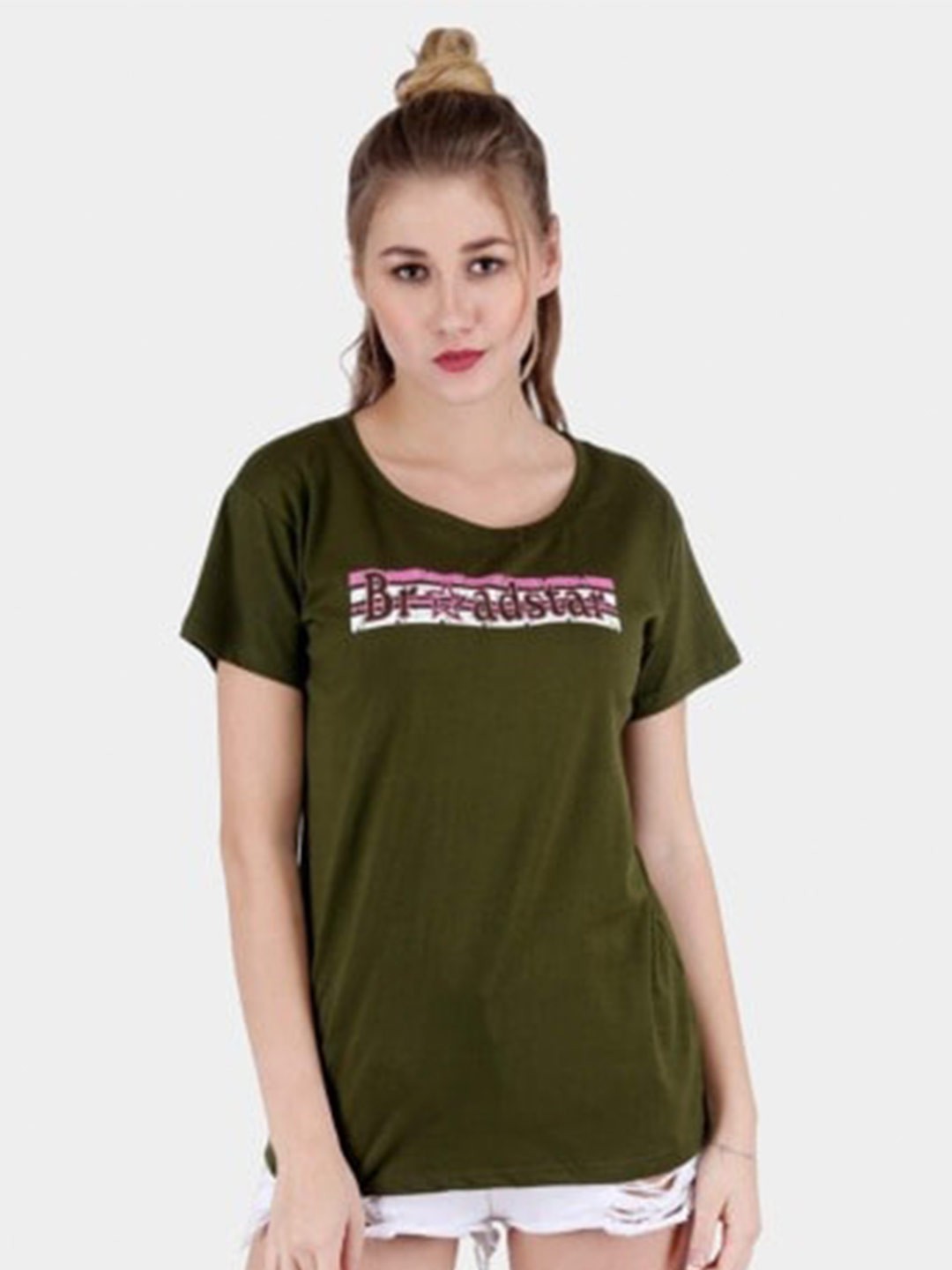 

BROADSTAR Typography Printed Round Neck Short Sleeves Cotton Regular T-shirt, Olive