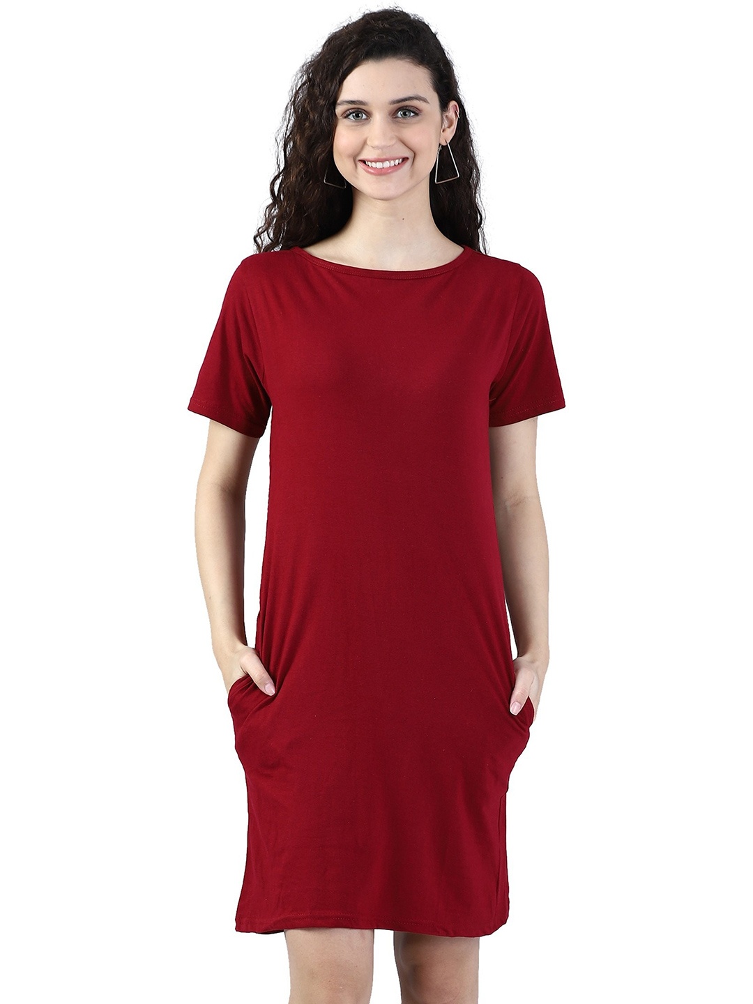 

BROADSTAR Round Neck Pure Cotton Long T-shirt, Maroon