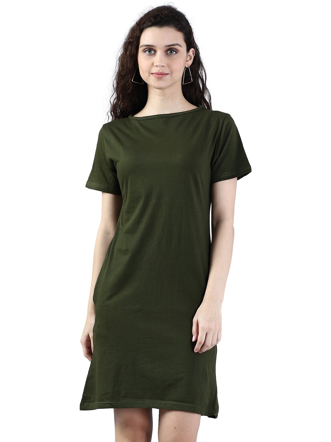 

BROADSTAR Round Neck Pure Cotton Long T-shirt, Olive