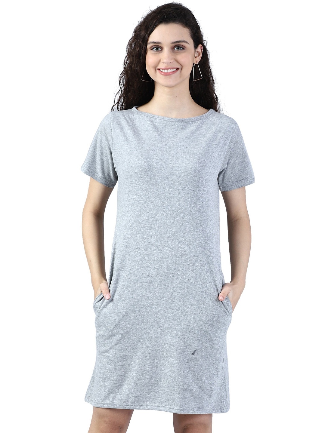 

Next One Round Neck Pure Cotton T-shirt Dress, Grey