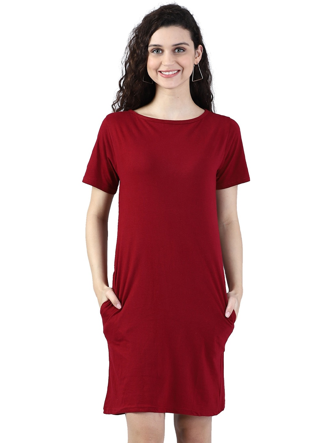 

Next One Round Neck Pure Cotton T-shirt Dress, Maroon
