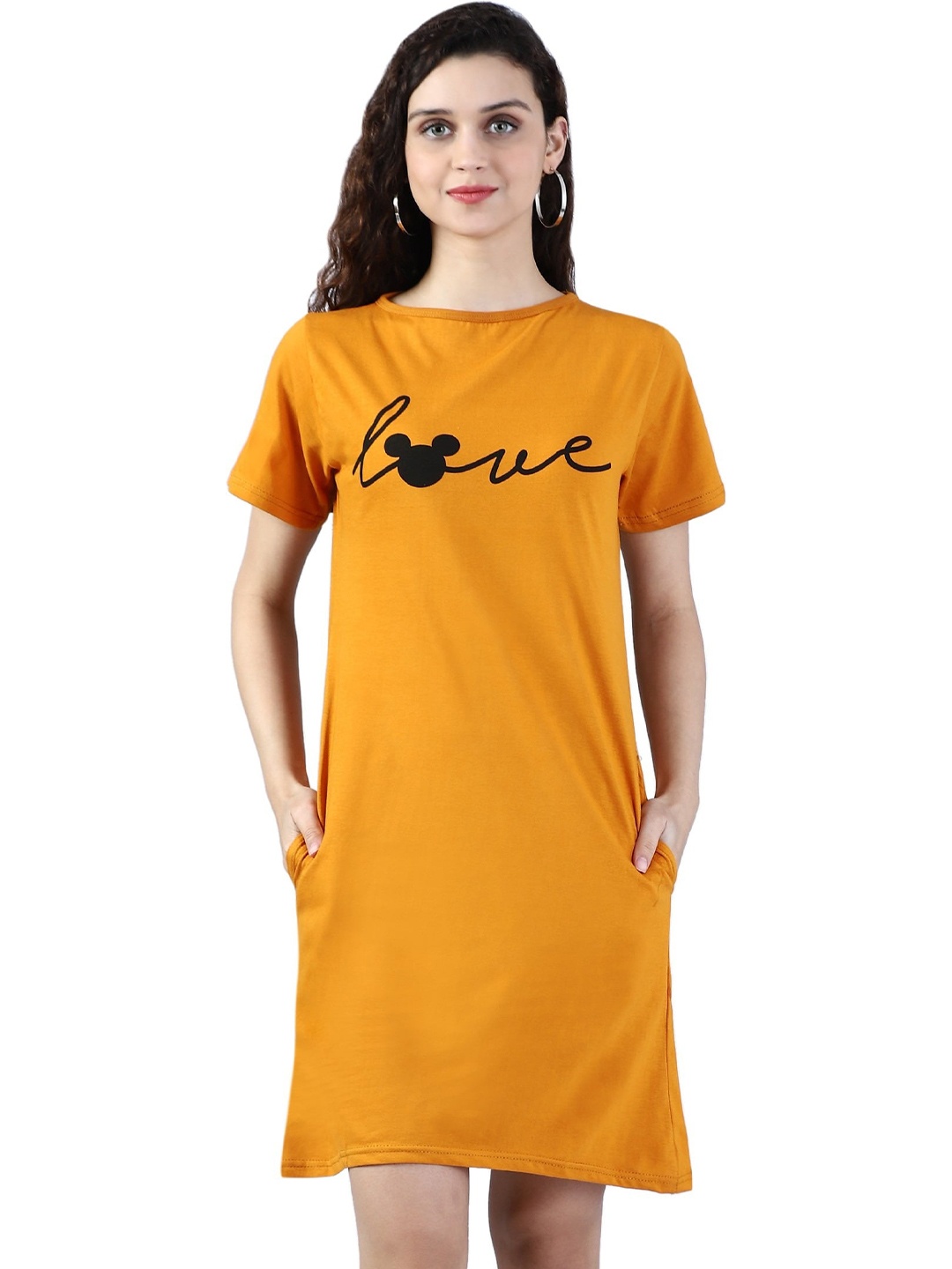 

Next One Typography Printed Above Knee Pure Cotton T-shirt Dress, Mustard