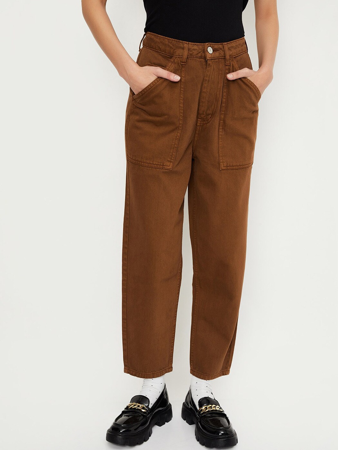 

max Women High Rise Clean Look Cotton Jeans, Brown