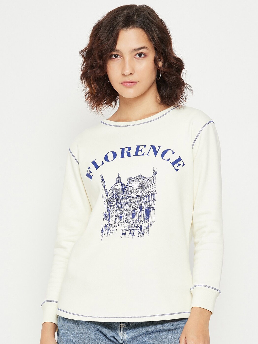 

EDRIO Graphic Printed Cotton Pullover, White