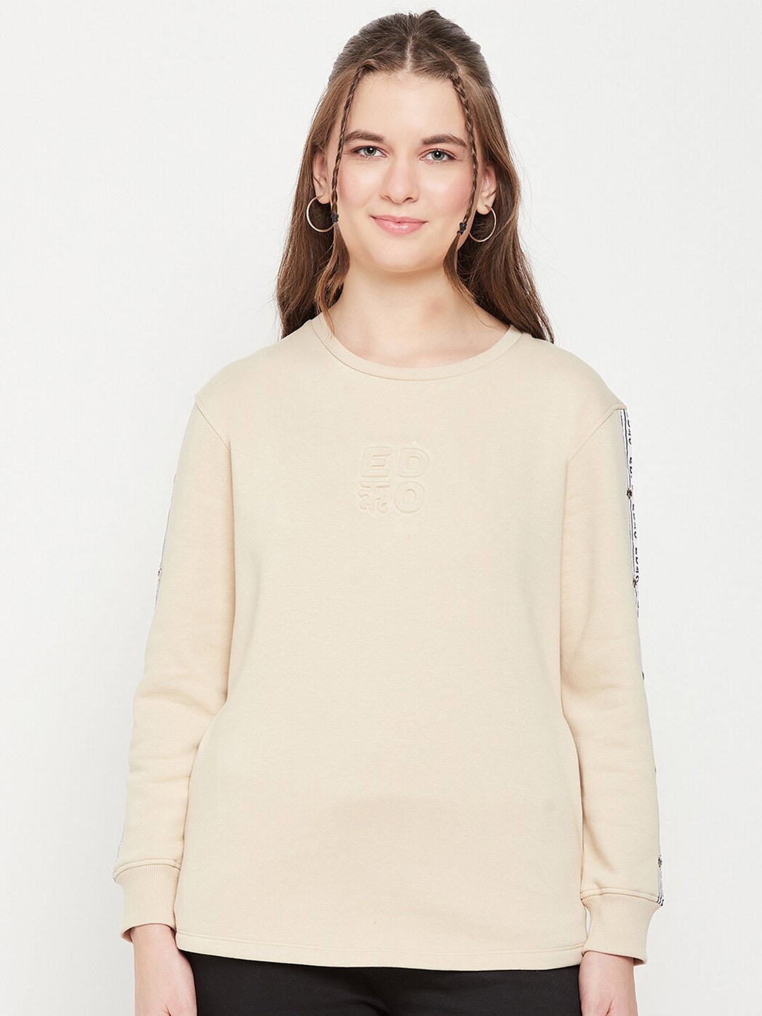 

EDRIO Round Neck Cotton Sweatshirt, Cream