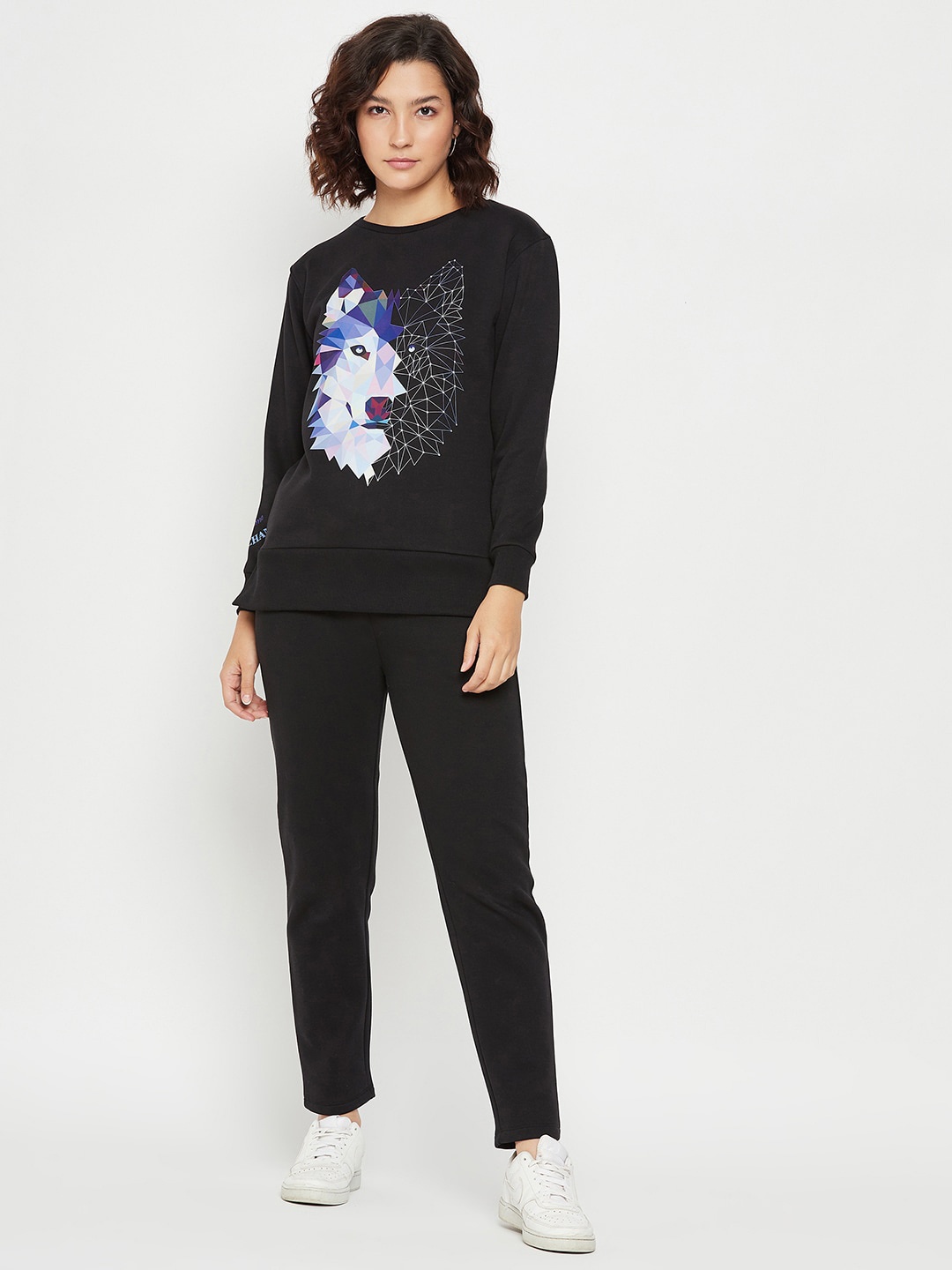 

EDRIO Printed Round Neck Sweatshirt With Trouser, Black