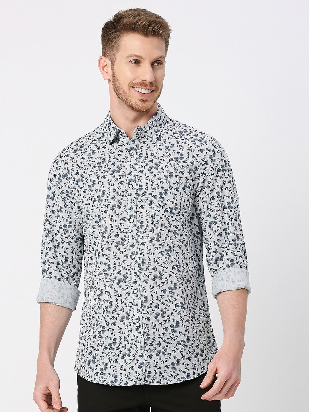 

VALEN CLUB Slim Fit Floral Printed Cotton Casual Shirt, White