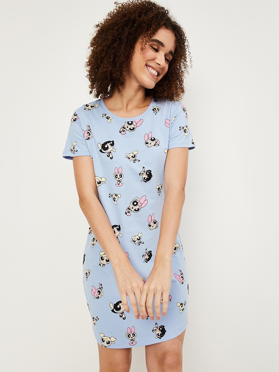 

max Cartoon Characters Printed Round Neck Pure Cotton T-Shirt Nightdress, Blue