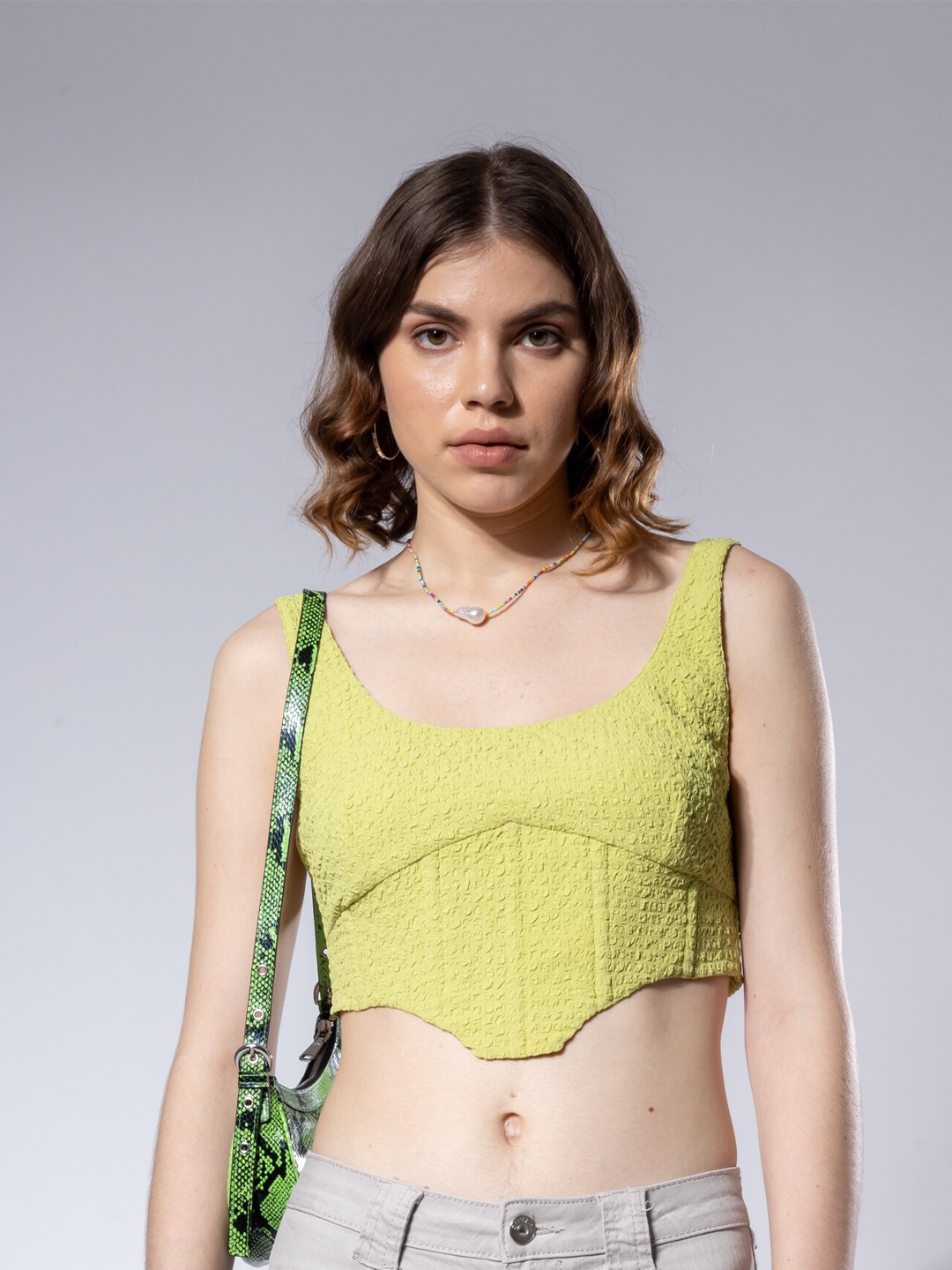 H&M Pointelle Corset Top, Lime green