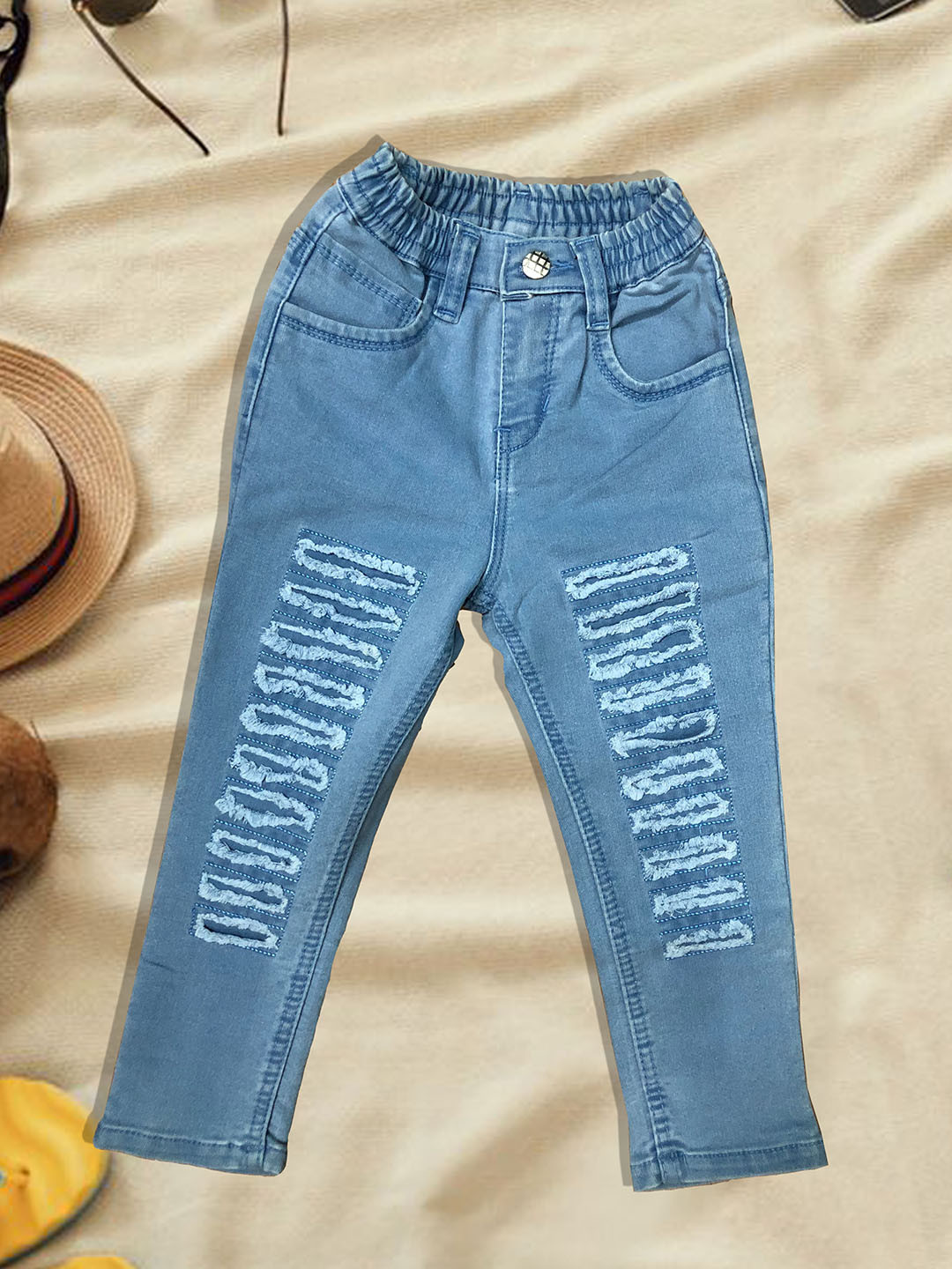 

A-Okay Boys Slim Fit High-Rise Highly Distressed Embroidered Cotton Jeans, Turquoise blue