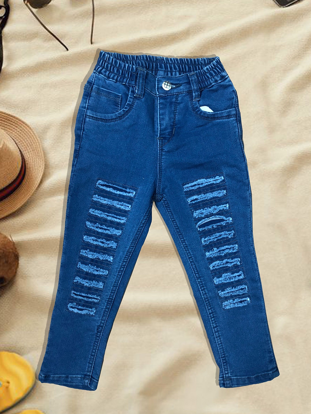 

A-Okay Boys Slim Fit High-Rise Mildly Distressed Embroidered Cotton Jeans, Blue