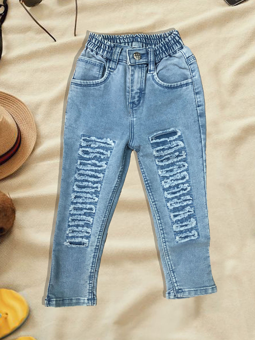 

A-Okay Boys Slim Fit High-Rise Embroidered Cotton Jeans, Blue