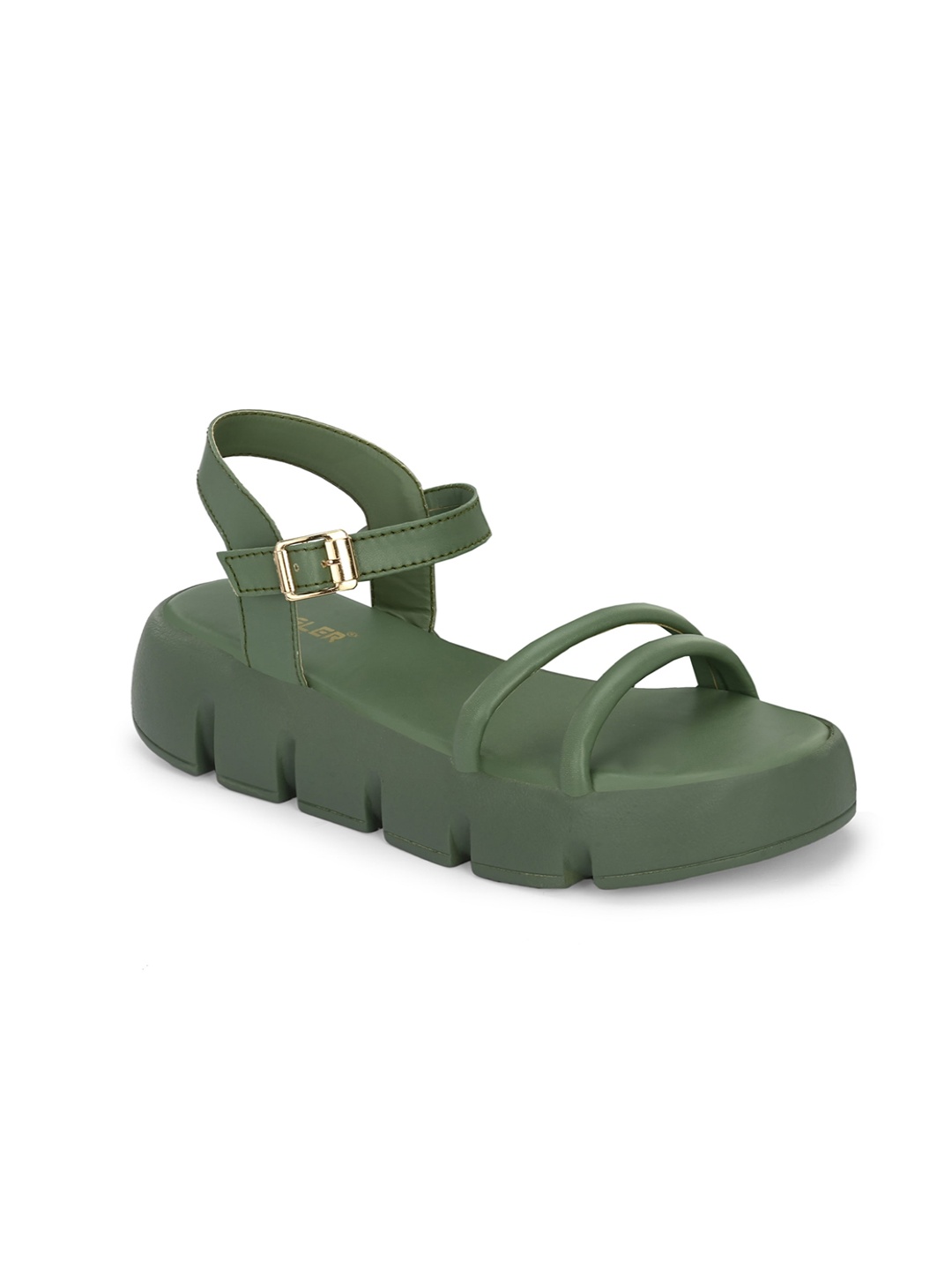 

MENGLER Double Strap Flatform Heels, Olive