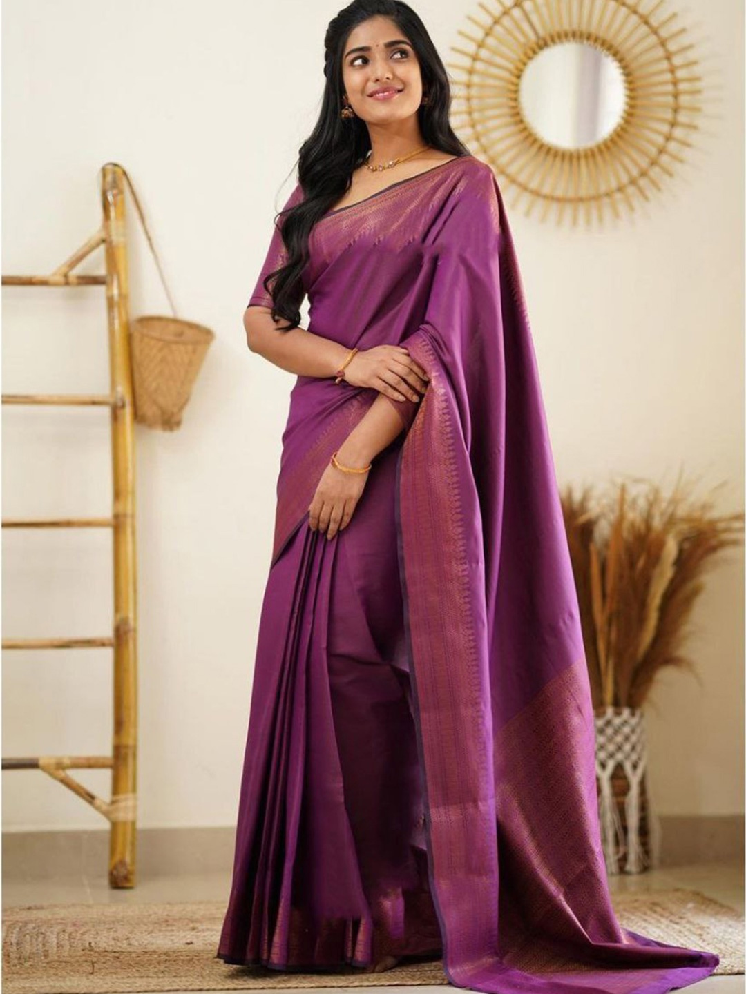 

TIEXA Zari Pure Silk Banarasi Saree, Magenta