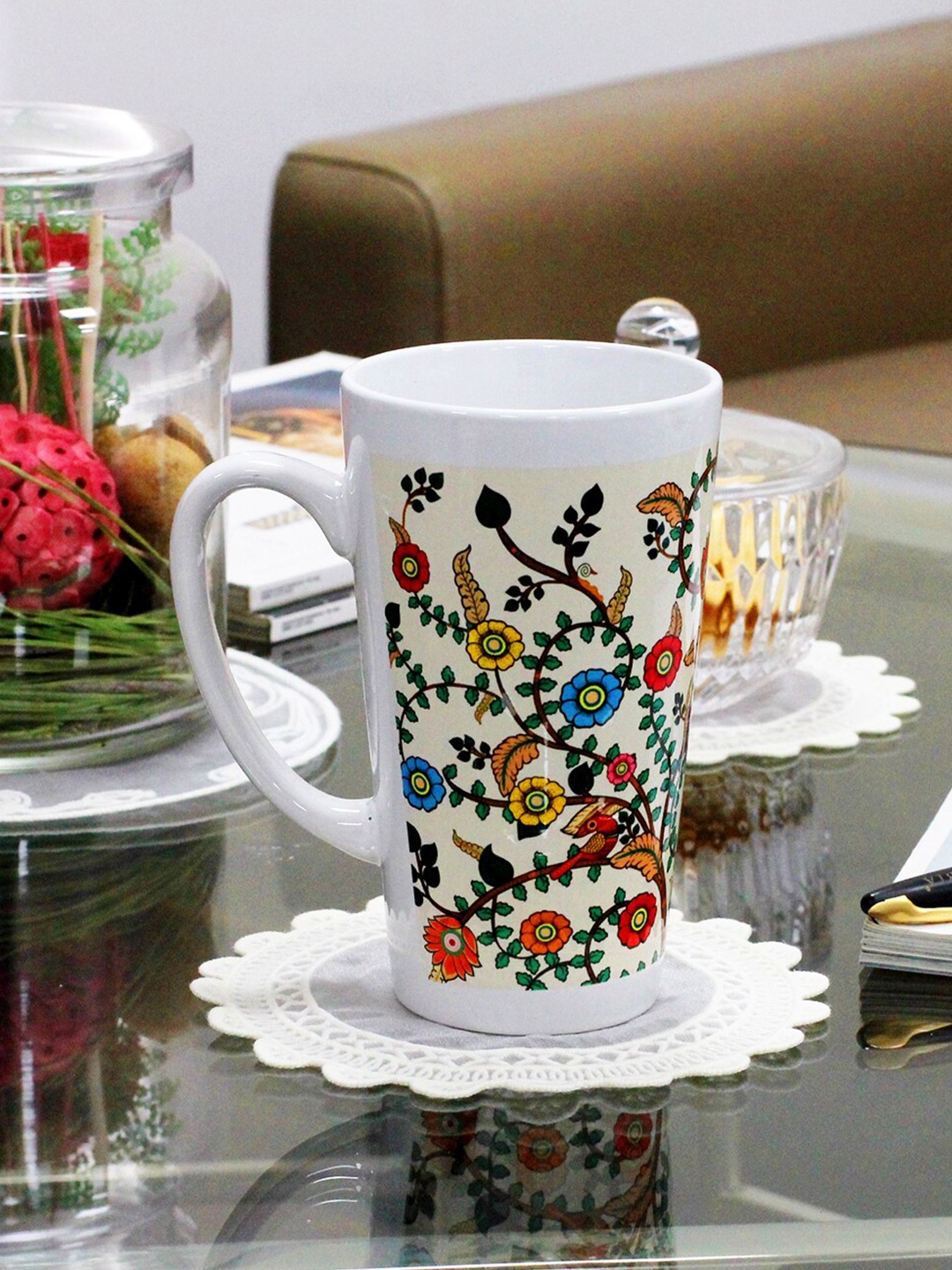 

KOLOROBIA White & Red Floral Printed Irish Ceramic Glossy Mug 425 ml