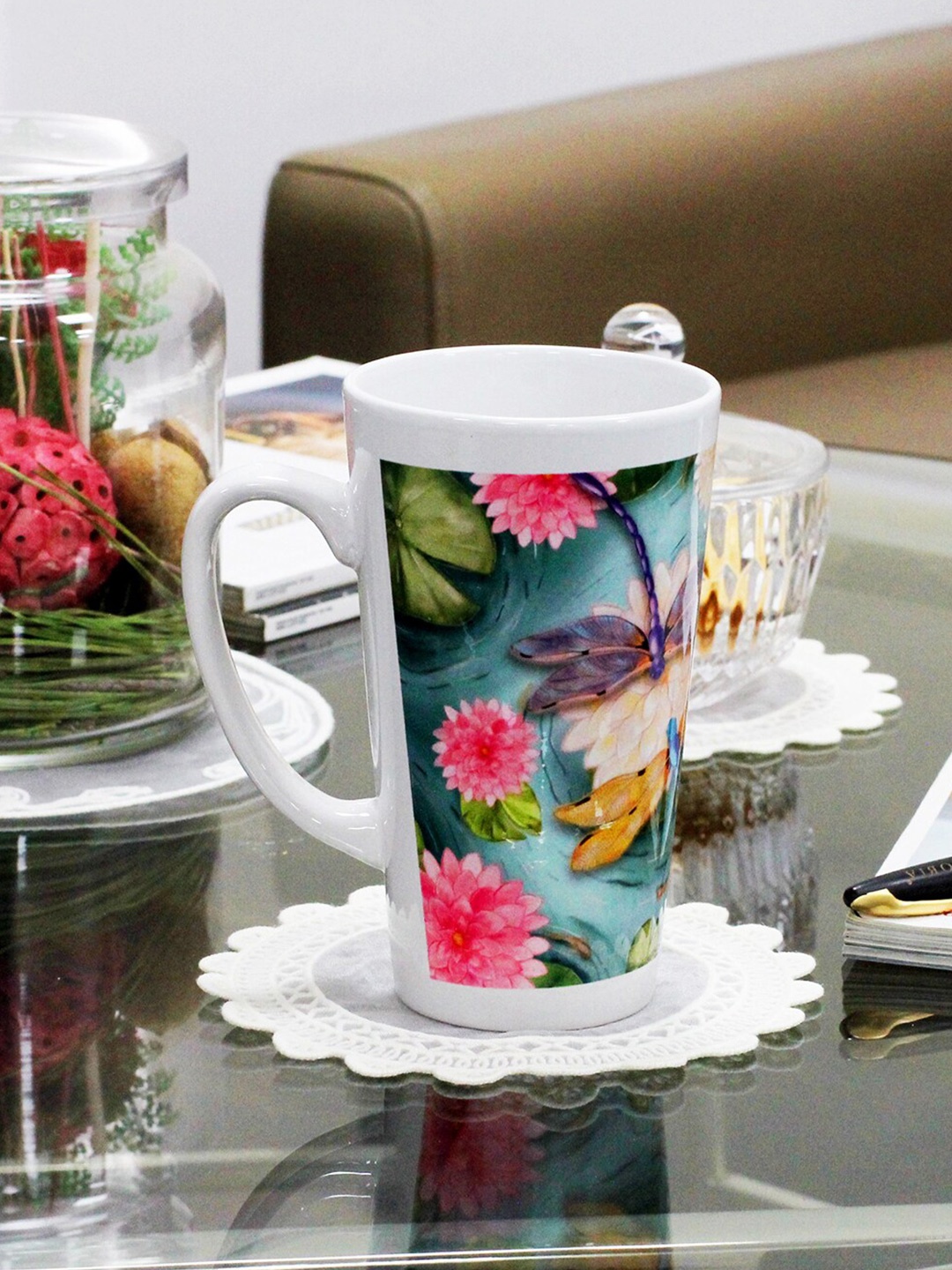 

KOLOROBIA White & Blue Floral Printed Ceramic Glossy Irish Mug 425 ml