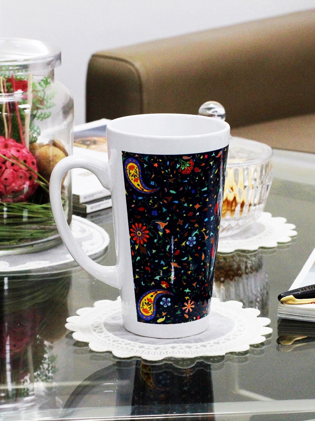 

KOLOROBIA Blue & White Floral Printed Irish Ceramic Glossy Mug - 425 ml