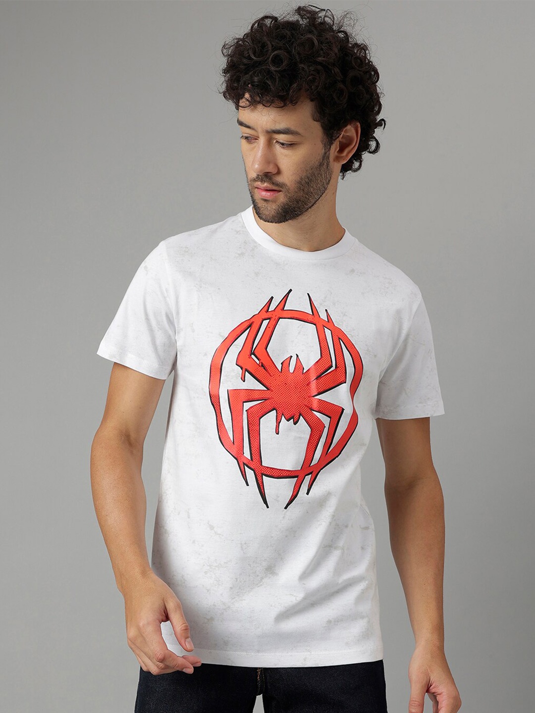 

Free Authority Graphic Spiderman Printed Round Neck Pure Cotton T-Shirt, White