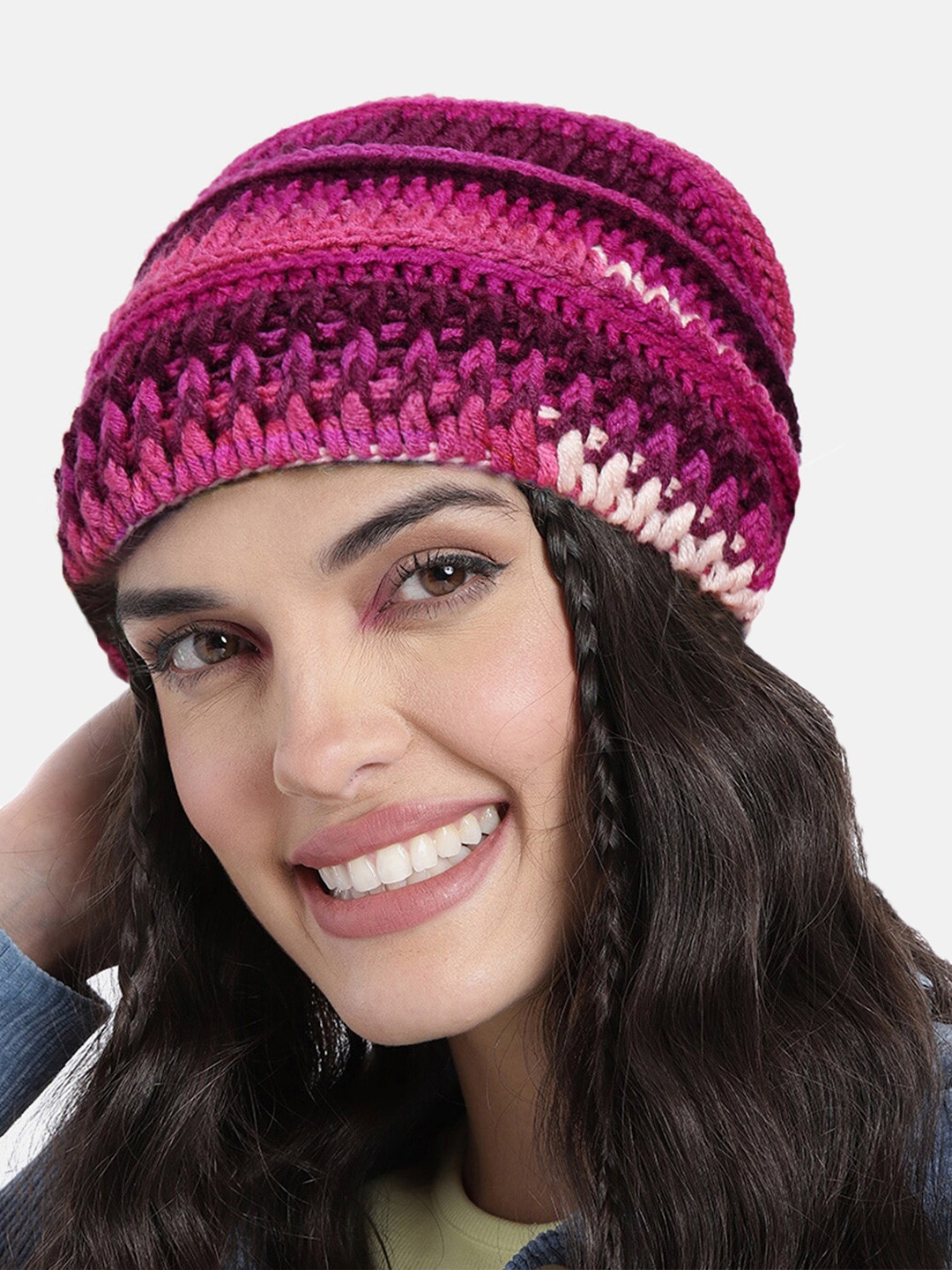 

Magic Needles Women Self Design Crochet Beanie, Multi