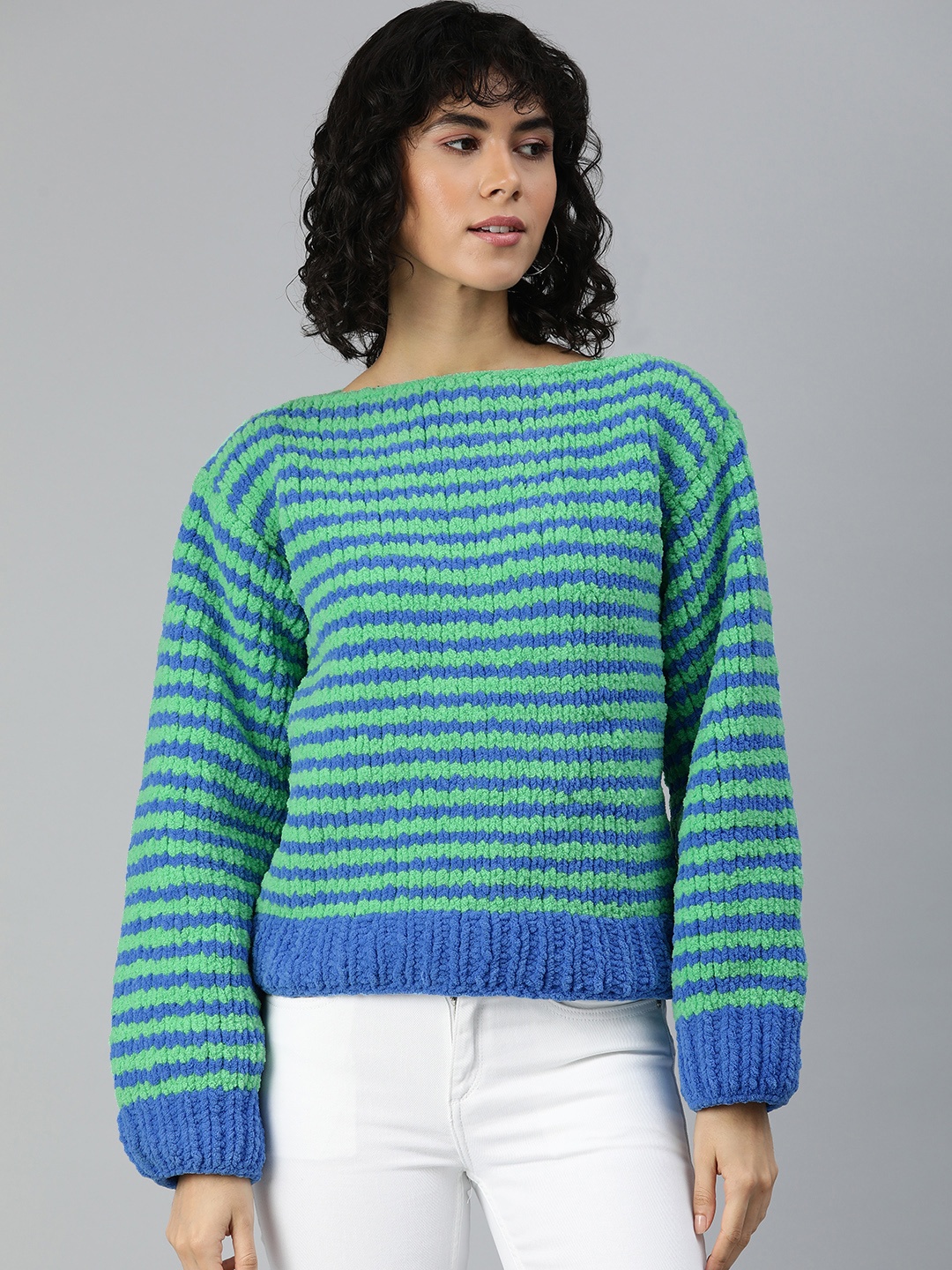 

Magic Needles Striped Acrylic Pullover, Green