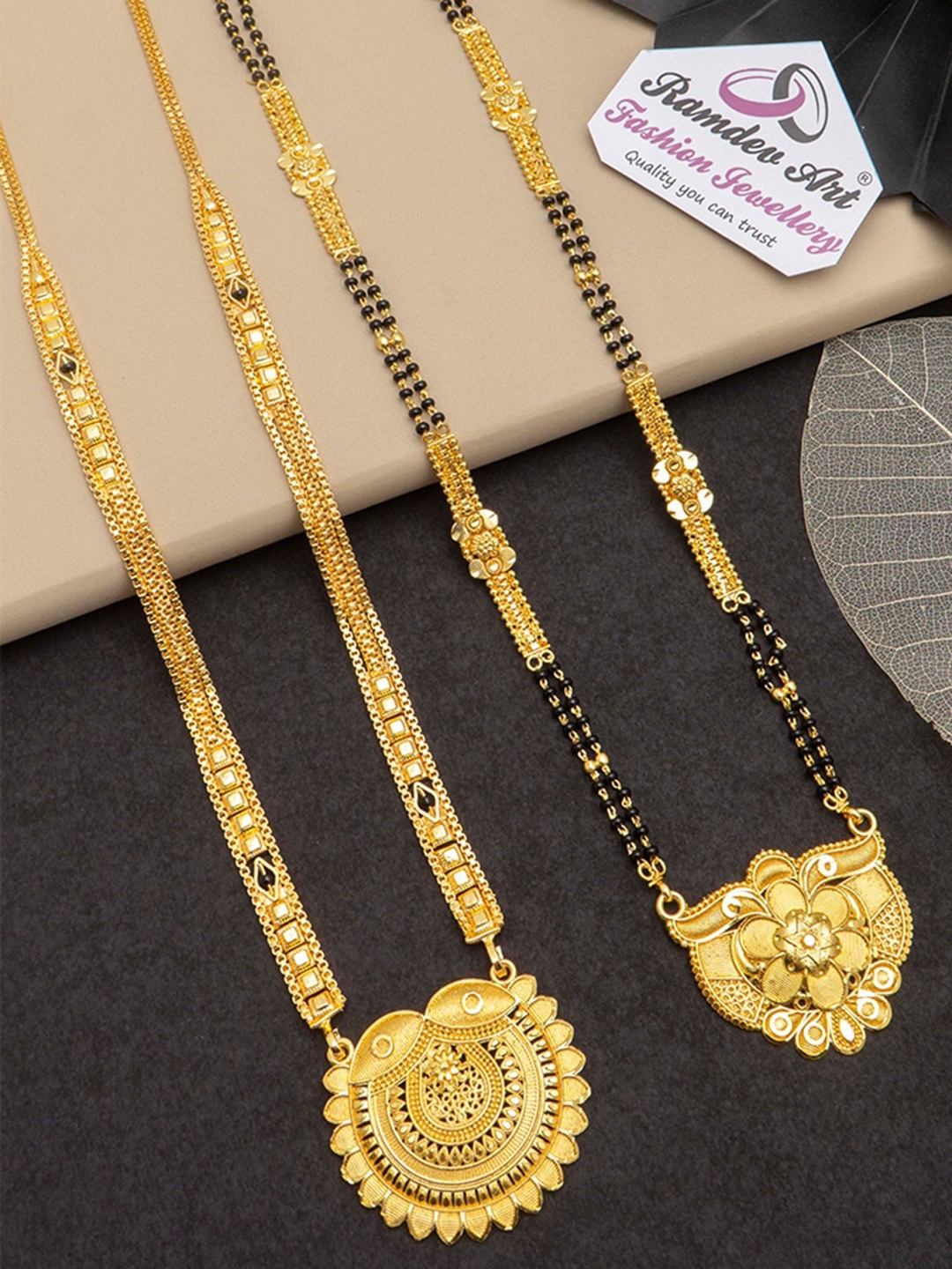 

Ramdev Art Fashion Jwellery Set Of 2 Gold-Plated Beaded Mangalsutra