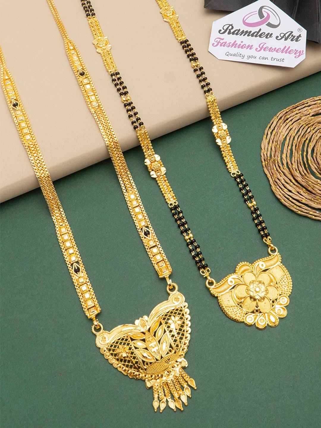 

Ramdev Art Fashion Jwellery Set Of 2 Gold Plated Beaded Mangalsutra