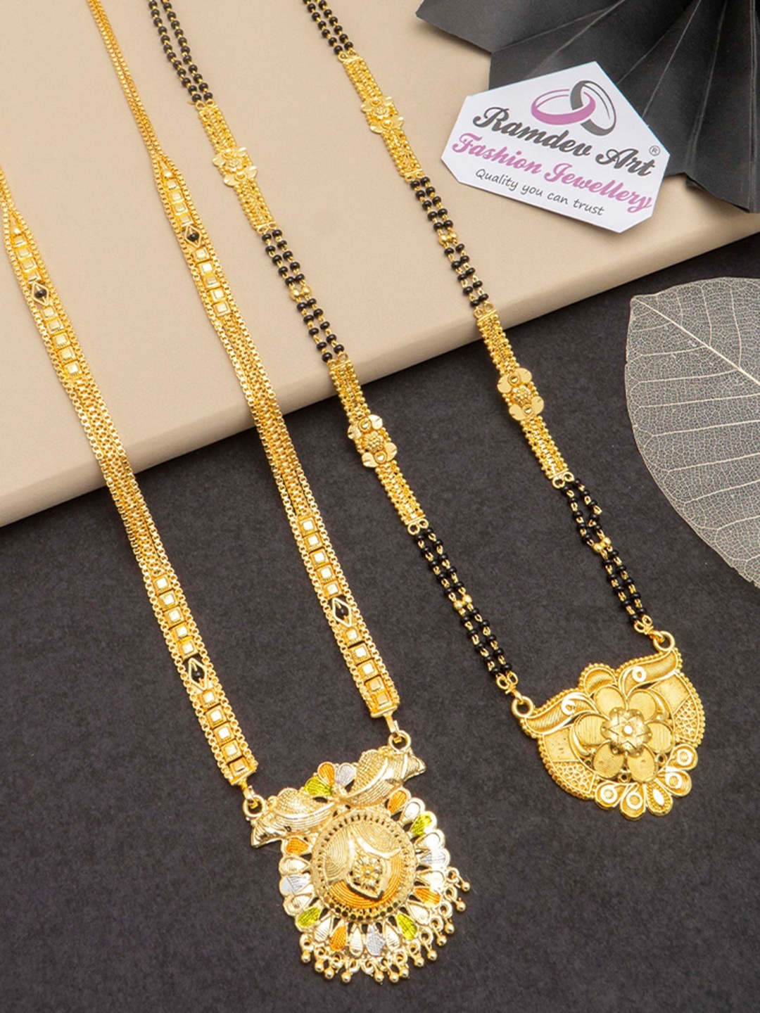 

Ramdev Art Fashion Jwellery Set Of 2 Gold-Plated Beaded Mangalsutra