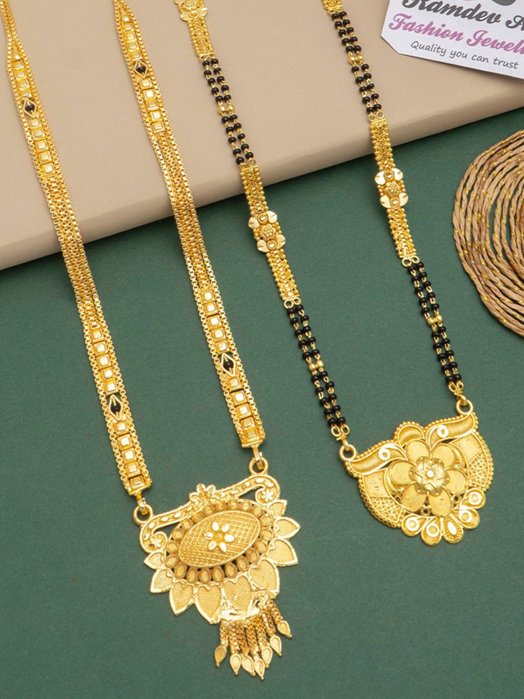 

Ramdev Art Fashion Jwellery Set Of 2 Gold-Plated Beaded Mangalsutra