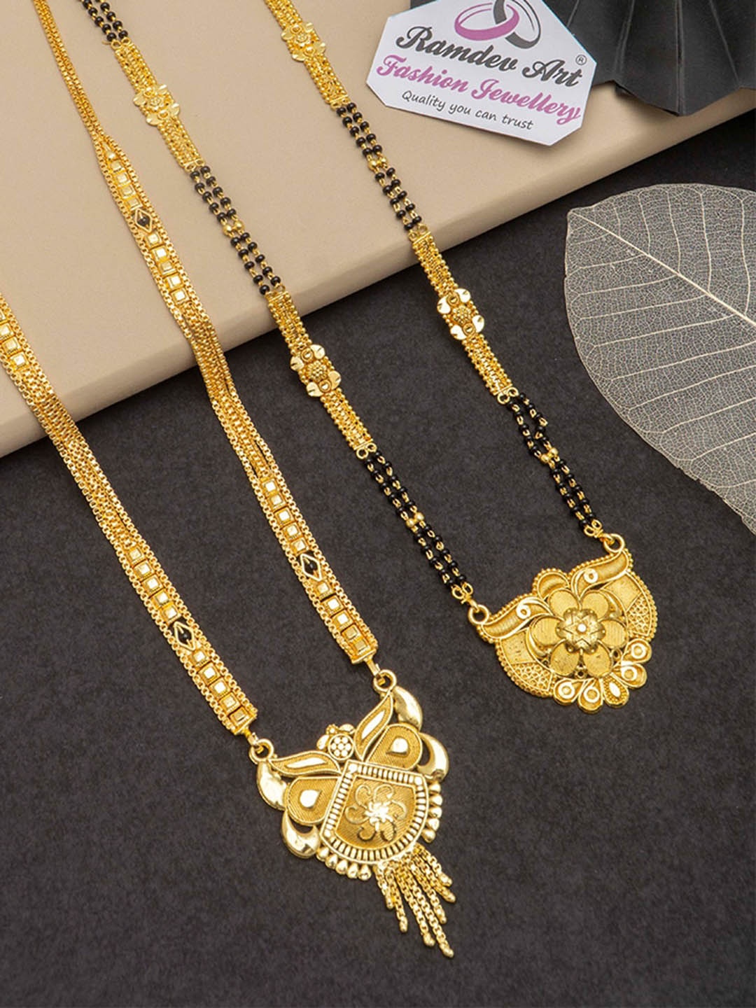 

Ramdev Art Fashion Jwellery Set Of 2 Gold-Plated Beaded Mangalsutra