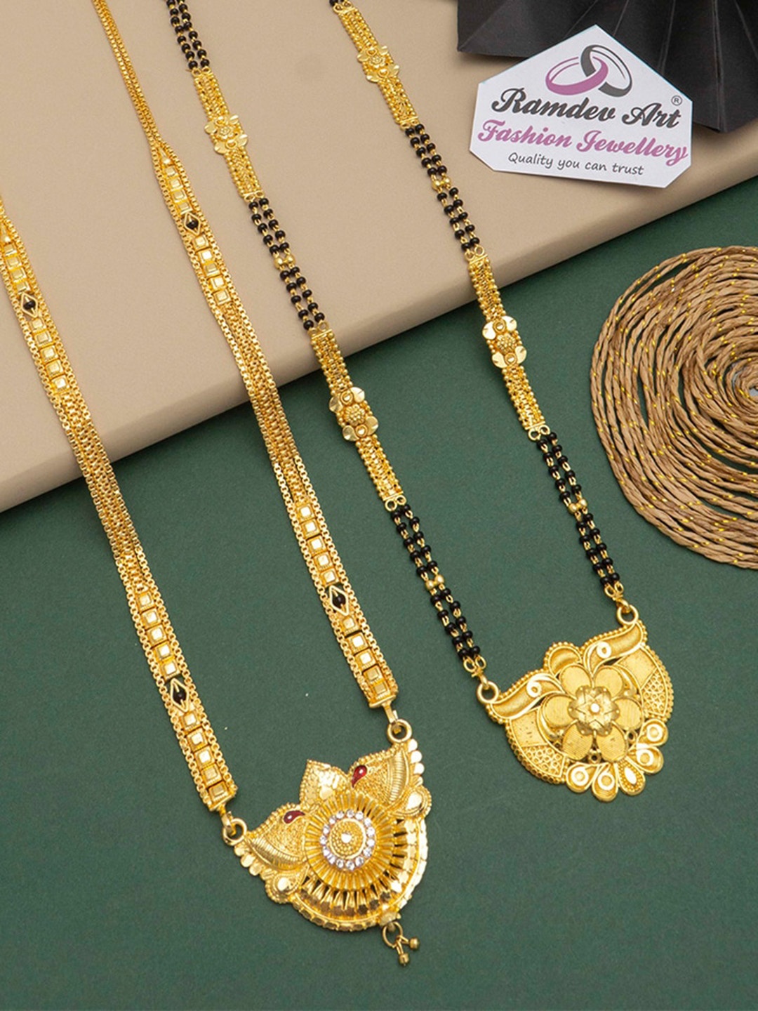

Ramdev Art Fashion Jwellery Set Of 2 Gold Plated Beaded Mangalsutra