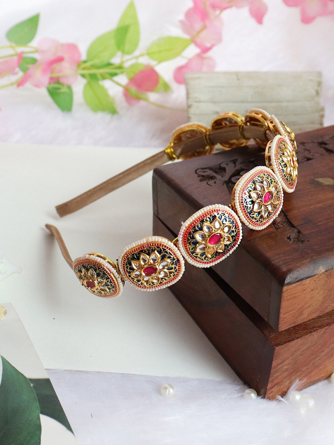 

Soho Boho Studio kundan Studded Hairband, Green
