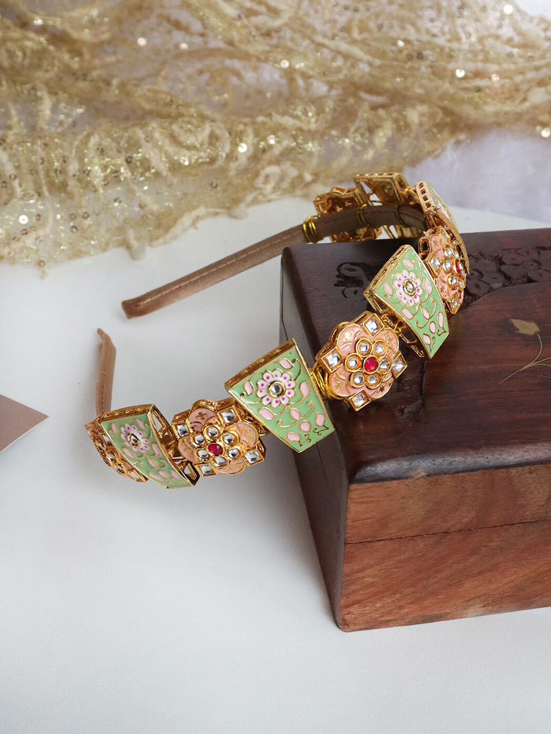 

Soho Boho Studio Kundan Studded Embellished Hairband, Gold