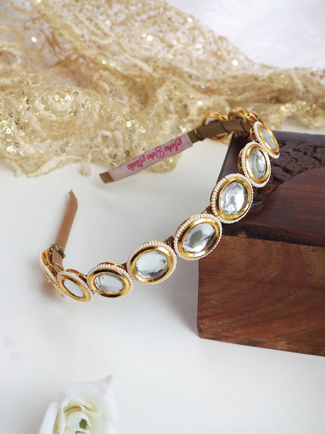 

Soho Boho Studio kundan Studded Hairband, Gold