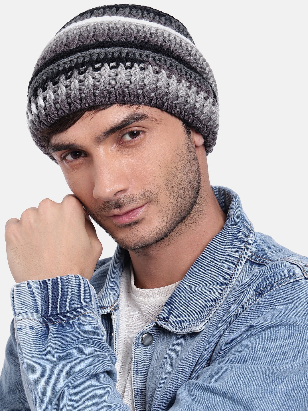 

Magic Needles Men Self Design Crochet Beanie, Multi