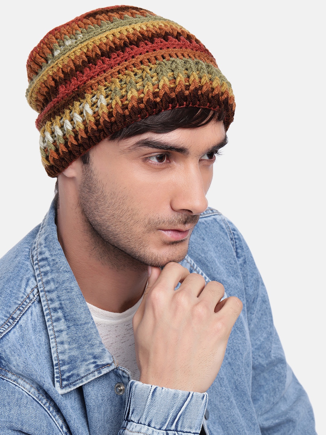 

Magic Needles Men Self Design Crochet Beanie, Multi