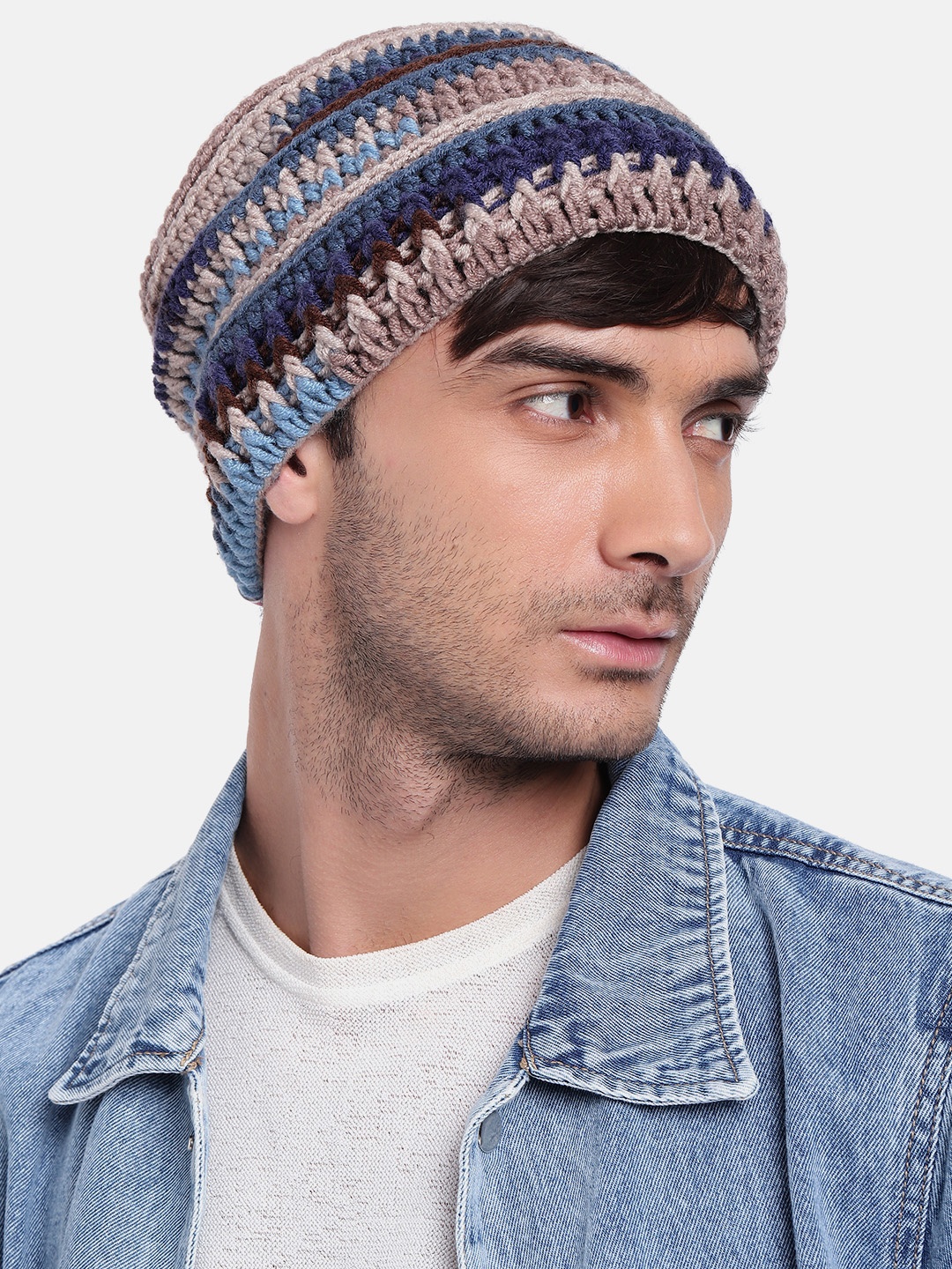 

Magic Needles Men Self Design Crochet Beanie, Multi