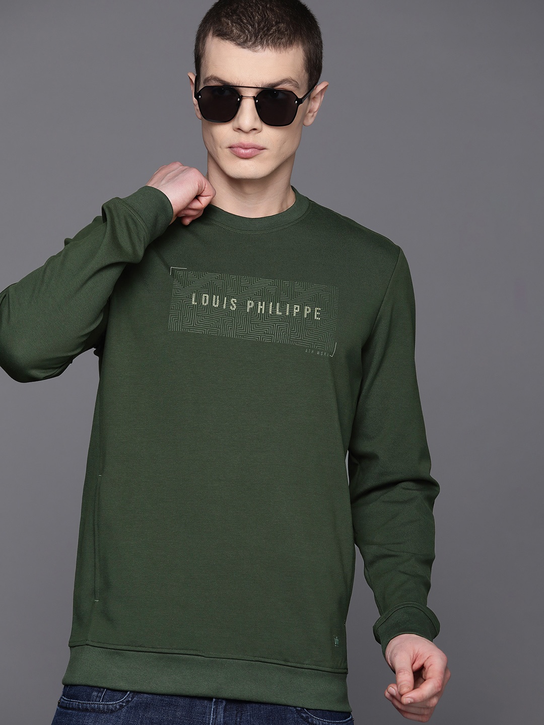 

Louis Philippe Ath.Work Men Printed Sweatshirt, Olive