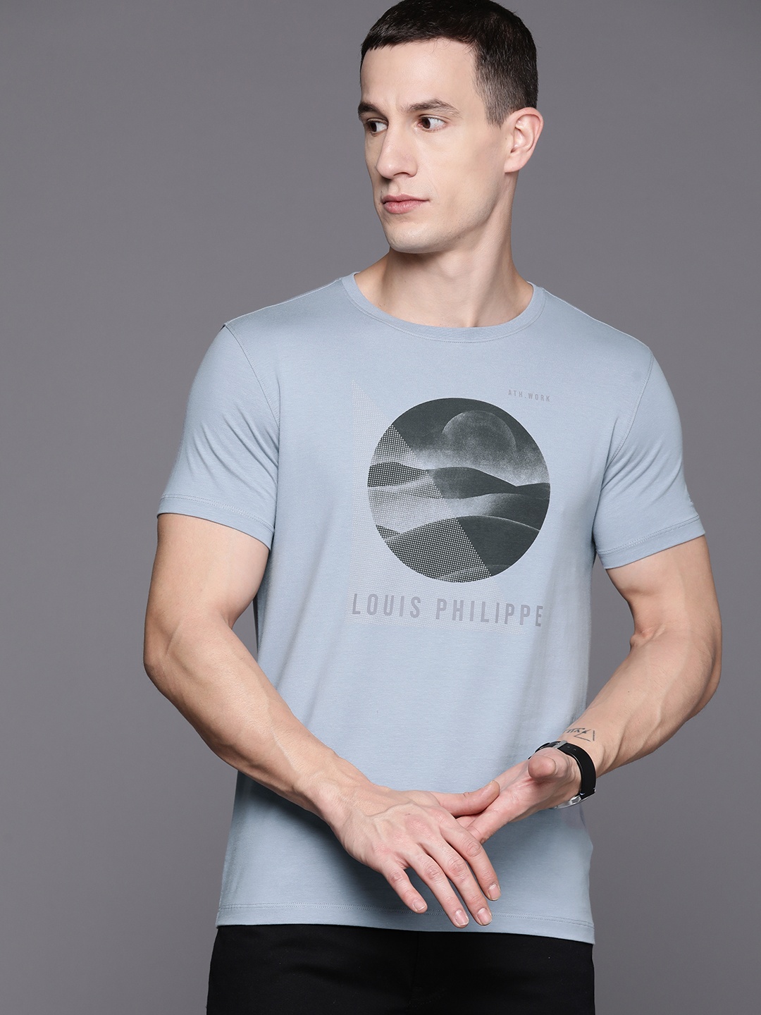 

Louis Philippe Ath.Work Brand Logo Printed Slim Fit T-shirt, Grey