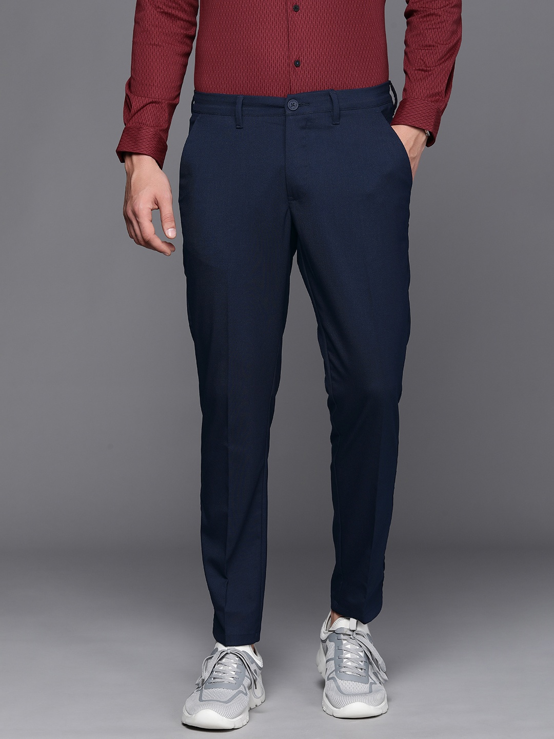 

Louis Philippe Ath.Work Men Comfort Tapered Fit Chinos Trousers, Blue