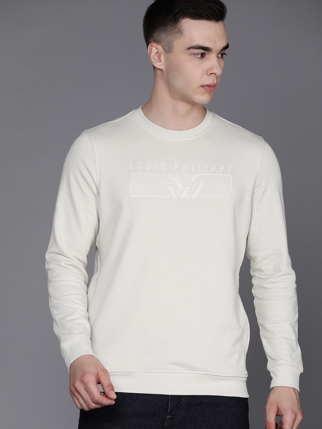 

Louis Philippe Ath.Work Men Printed Sweatshirt, Beige