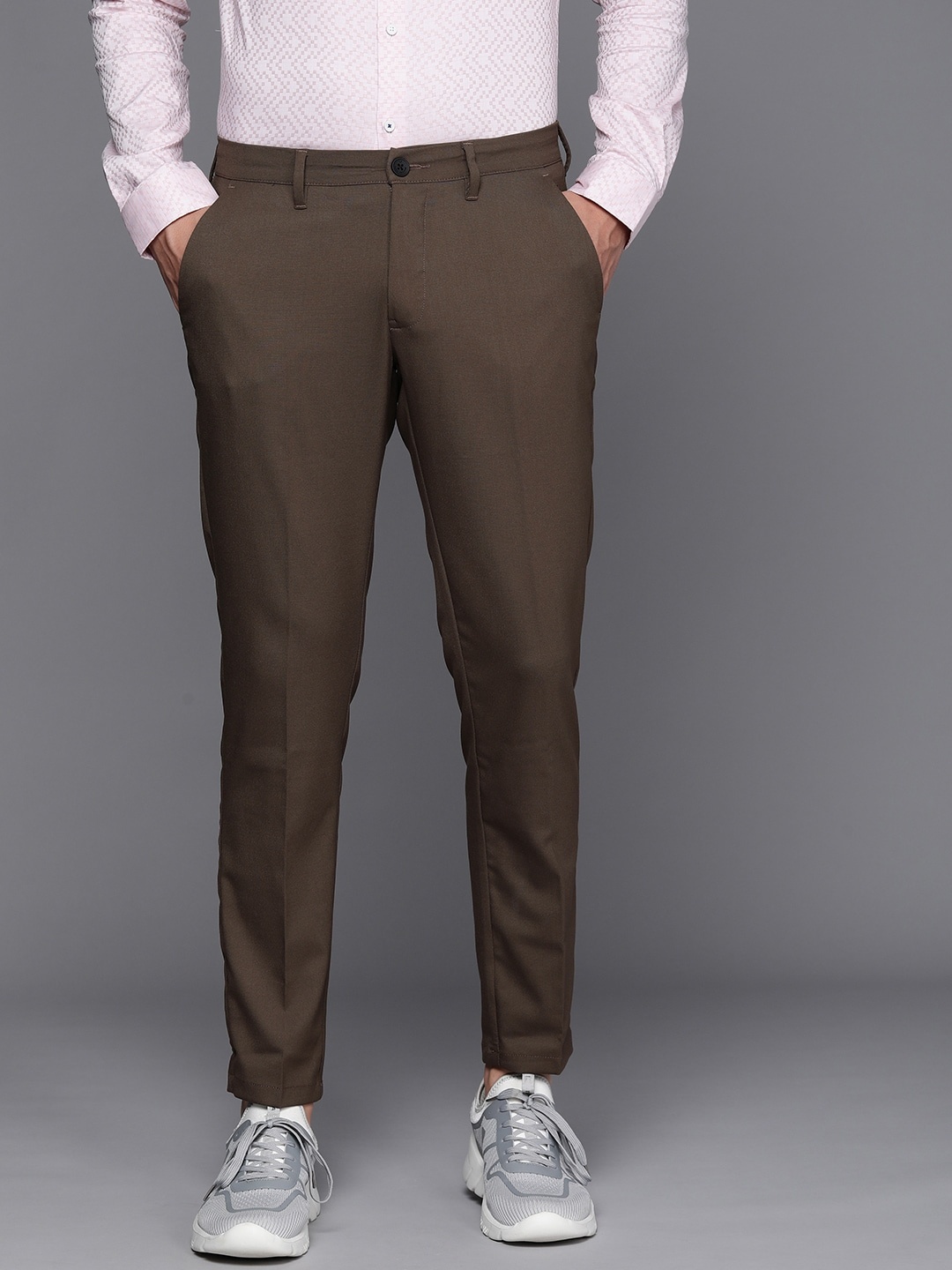 

Louis Philippe Ath.Work Men Comfort Tapered Fit Mid-Rise Chinos Trousers, Brown