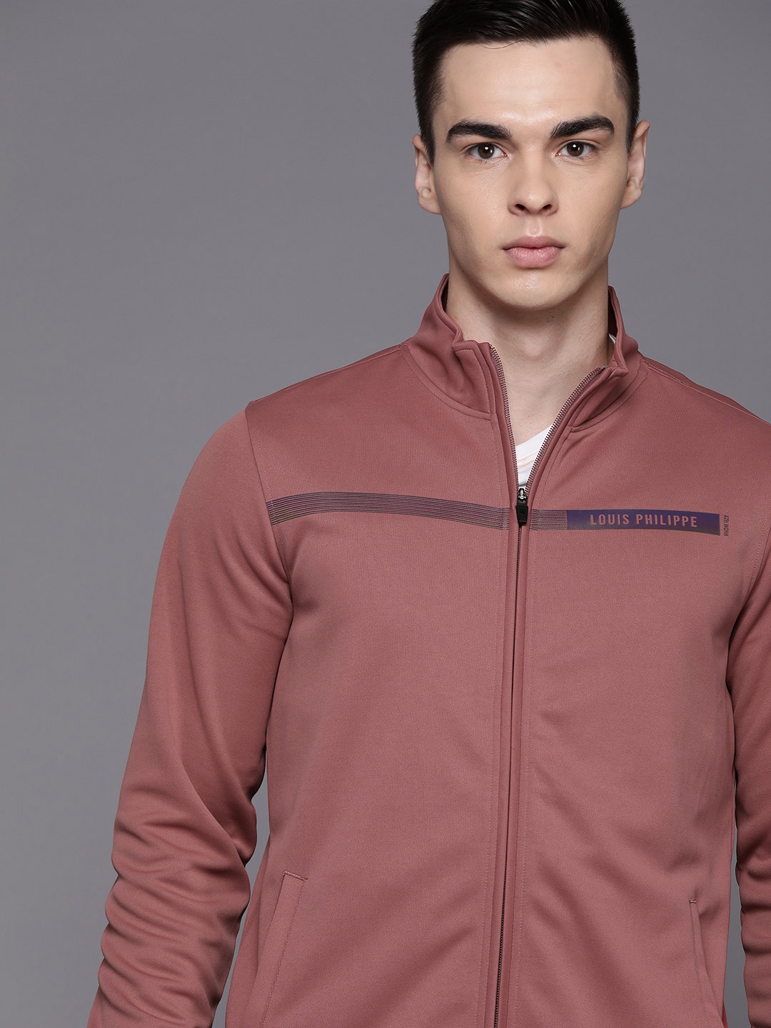 

Louis Philippe Ath.Work Mock Collar Front-Open Sweatshirt, Rose