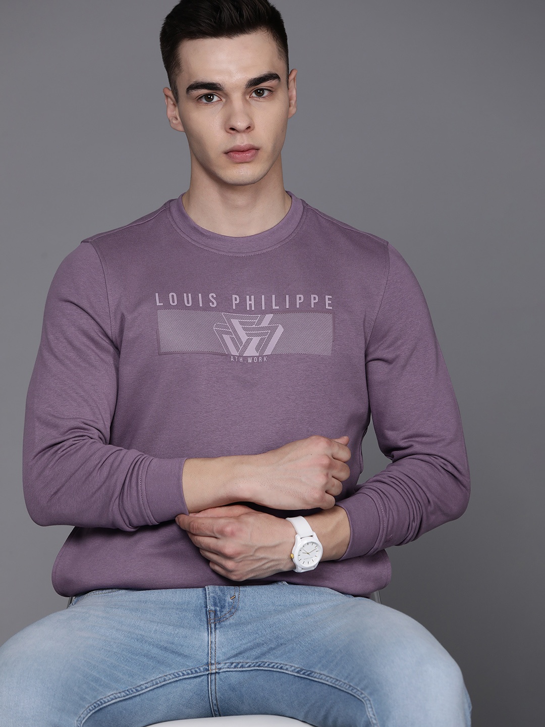 

Louis Philippe Ath.Work Men Printed Sweatshirt, Purple