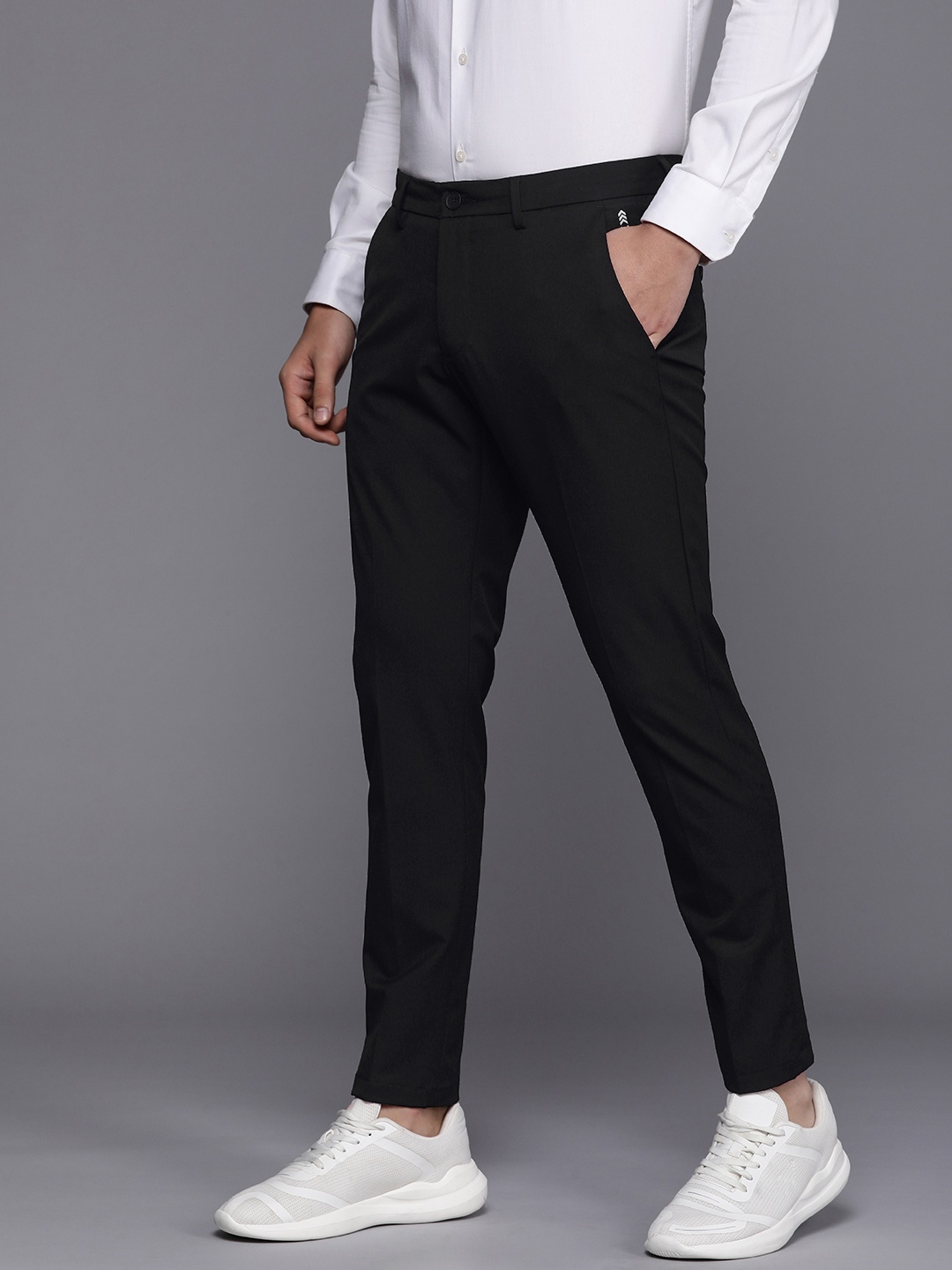 

Louis Philippe Ath.Work Men Mid-Rise Comfort Tapered Fit Chinos, Black