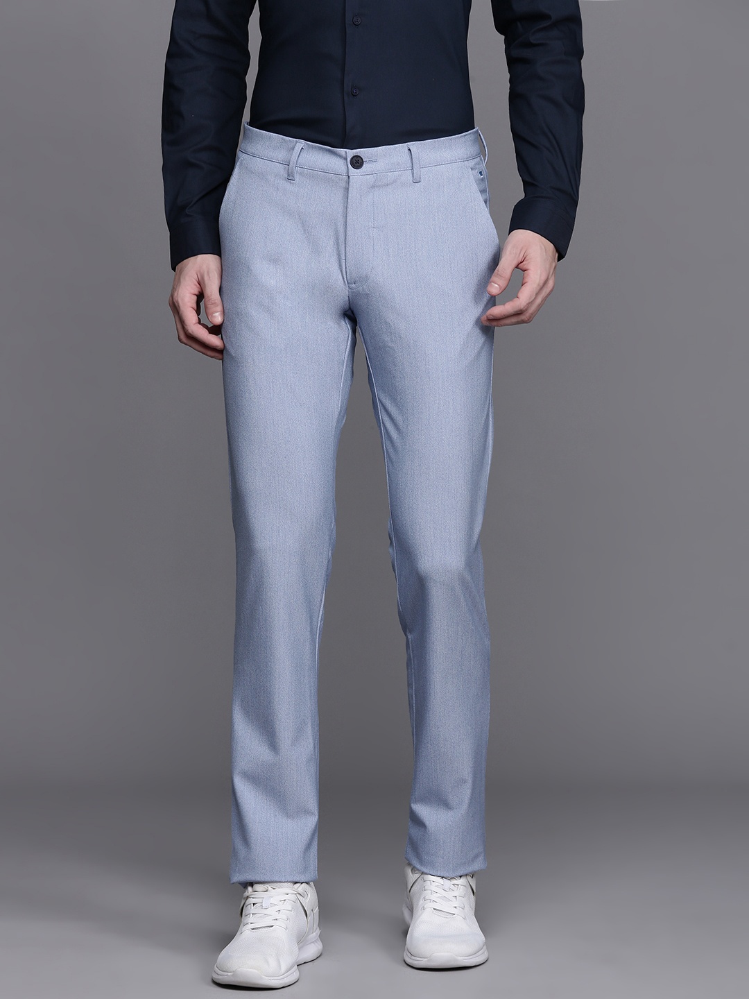 

Louis Philippe Ath.Work Men Textured Slim Fit Trousers, Blue