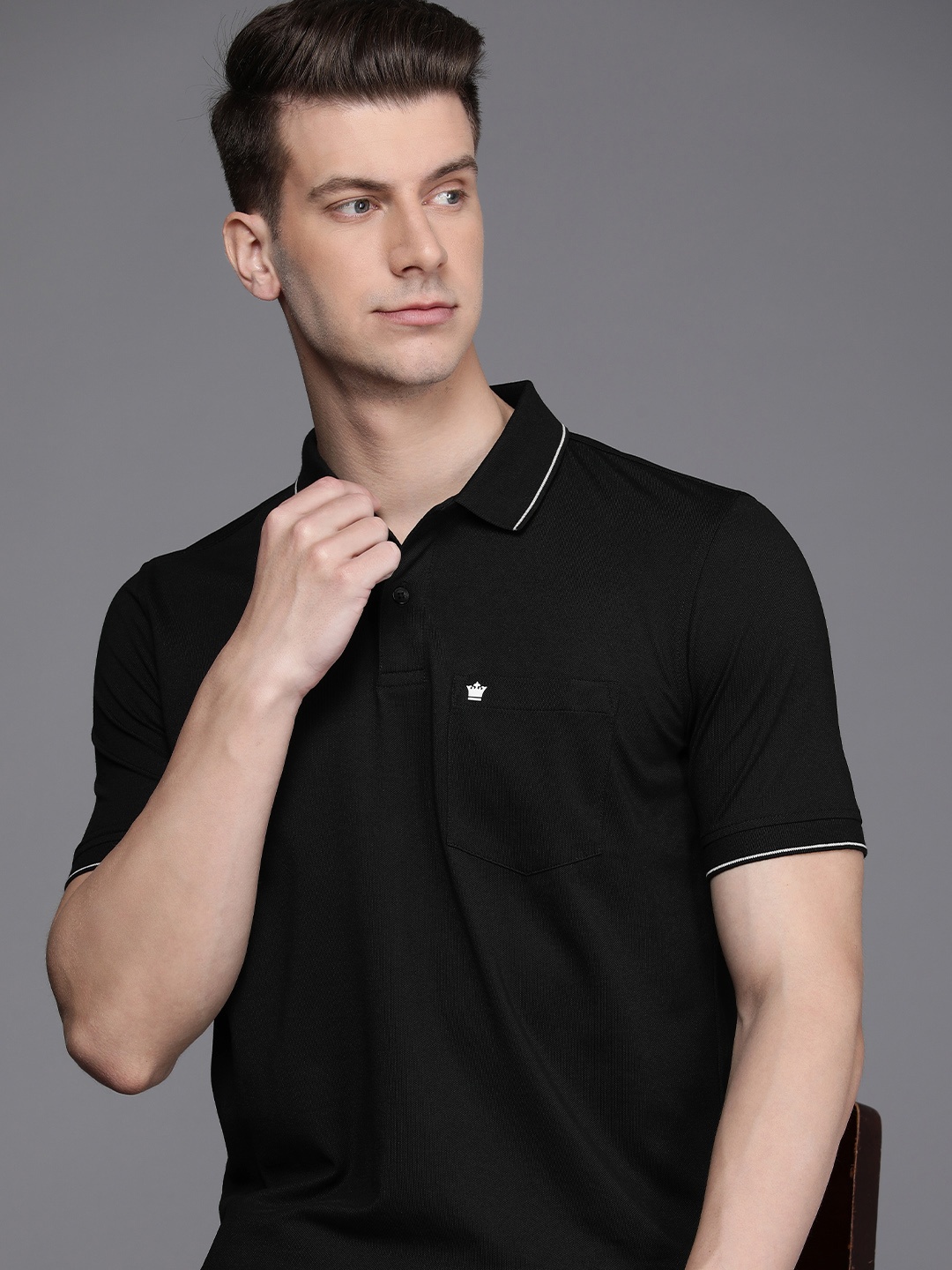 

Louis Philippe Solid Polo Collar With Chest Pocket T-shirt, Black