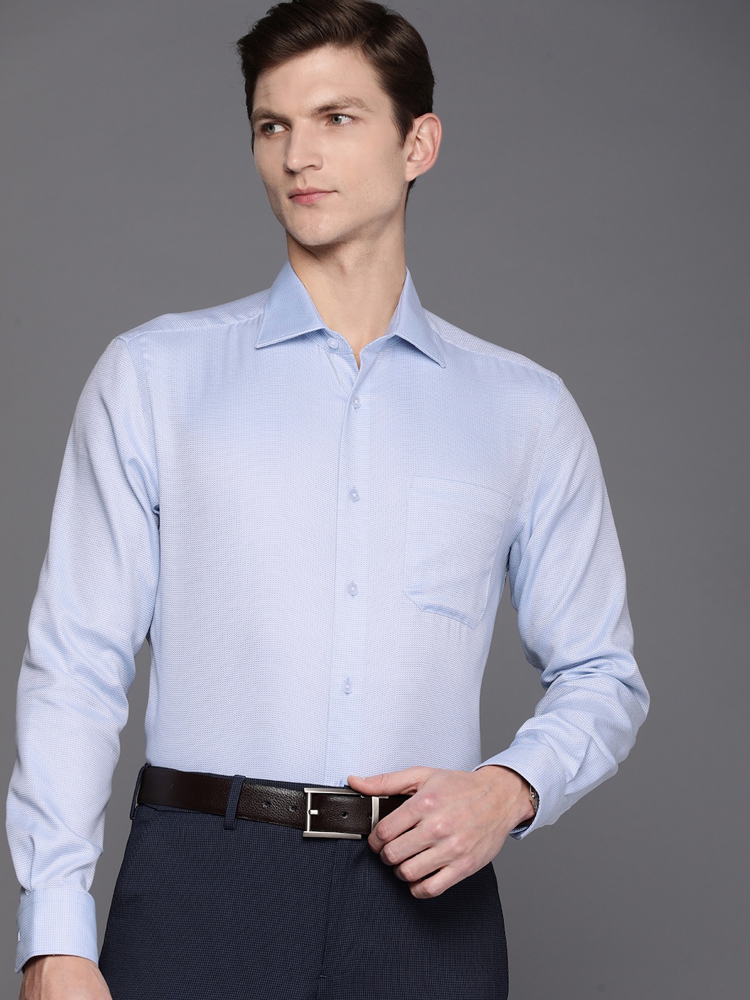 

Louis Philippe Self Design Classic Fit Pure Cotton Formal Shirt, Blue